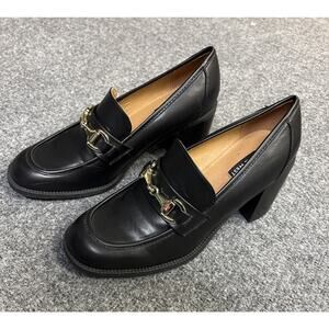 Nine West Women’s Black Slip-On Square Toe Chunky Heel Loafers Size 7.5M